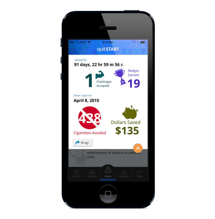 Image of quitSTART's brag screen.